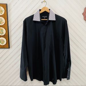 🍄 3/$30 Black Flip Cuff Dress Shirt Contrasting Collar XL
